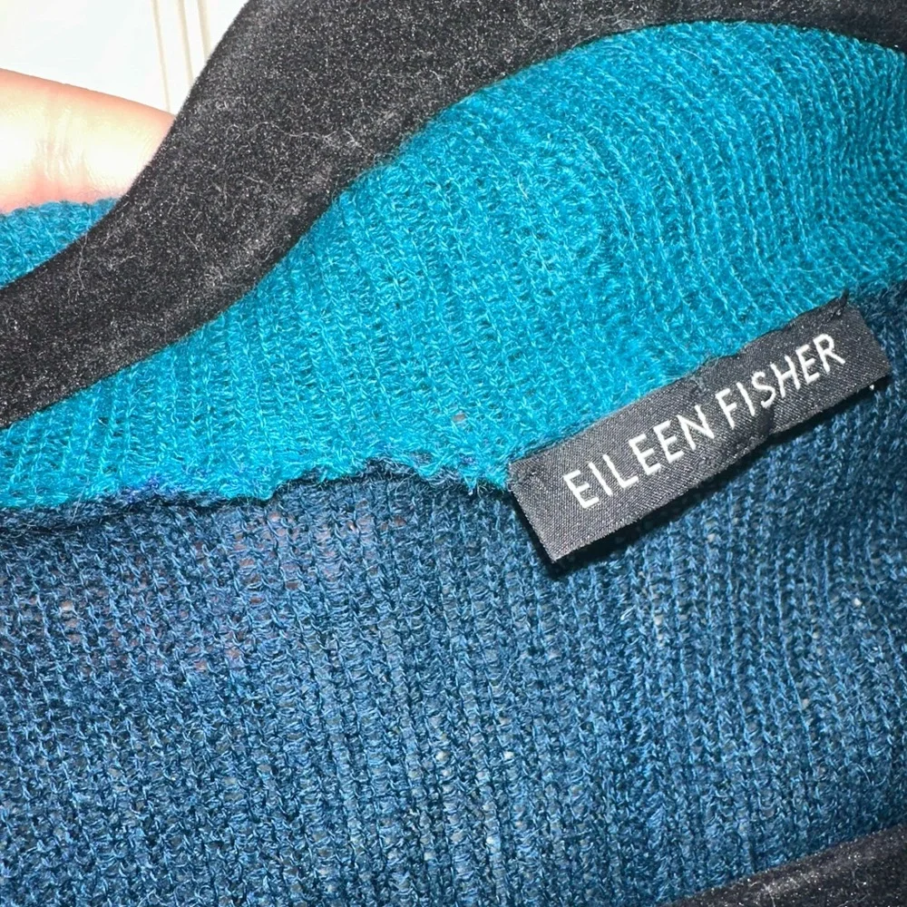 Eileen Fisher Blue Teal Royal Alpaca Women's Open Cardigan